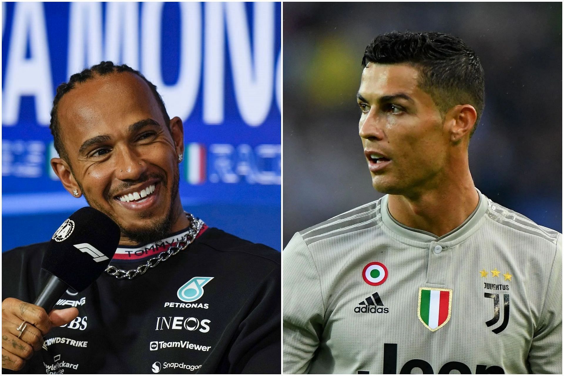 Lewis Hamilton (R) and Cristiano Ronaldo (L) (Collage via Sportskeeda)