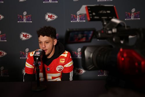 Patrick Mahomes at Super Bowl LVIII - Kansas City Chiefs Media Availability