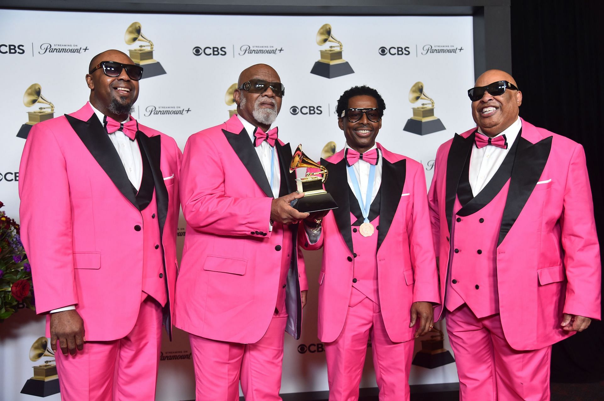 Blind Boys of Alabama pose with their Grammy win for &quot;Best Roots Gospel Album&quot; (Photo by Alberto E. Rodriguez/Getty Images)