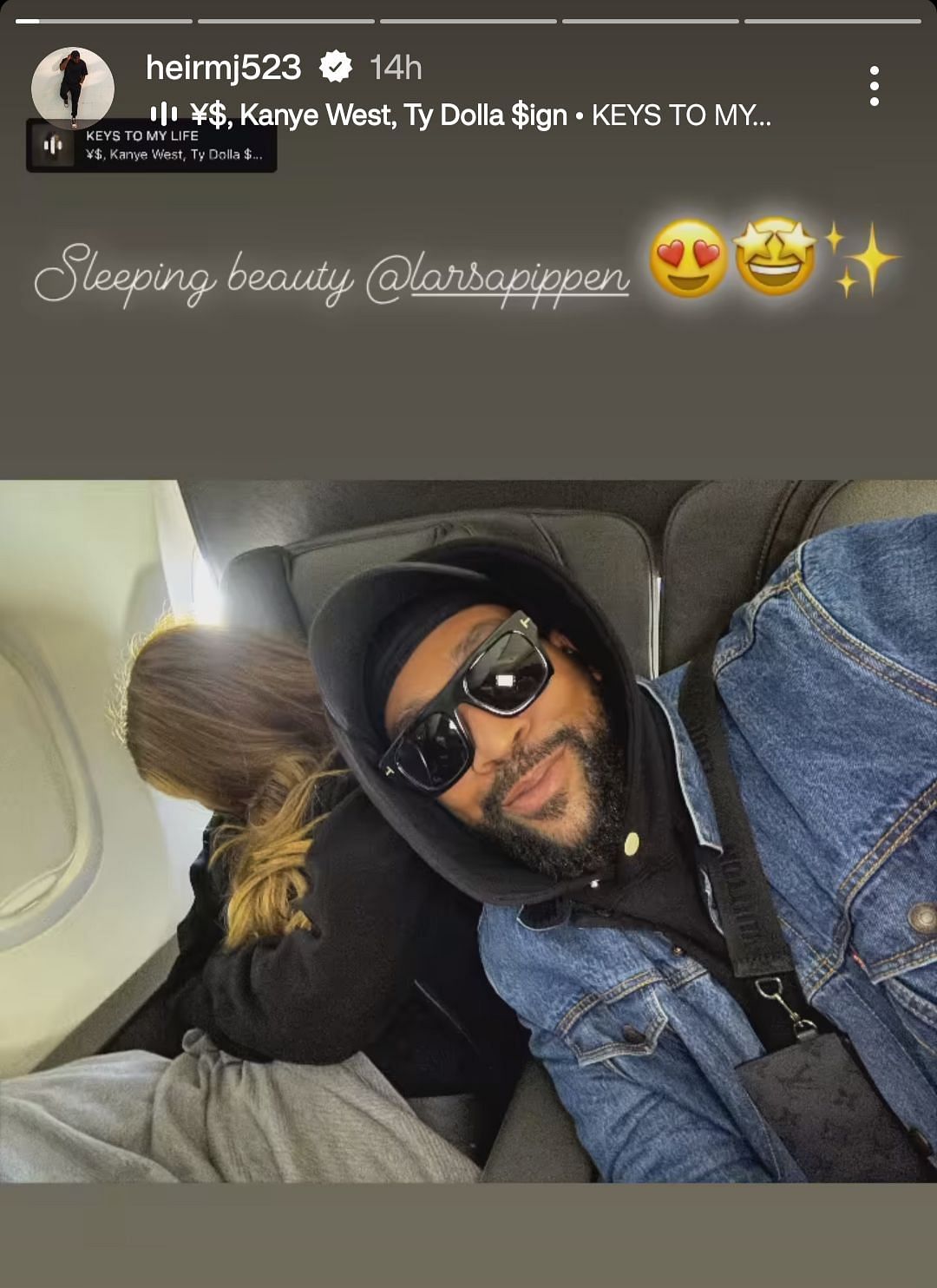 Marcus&#039; Instagram story featuring Larsa sleeping on the plane
