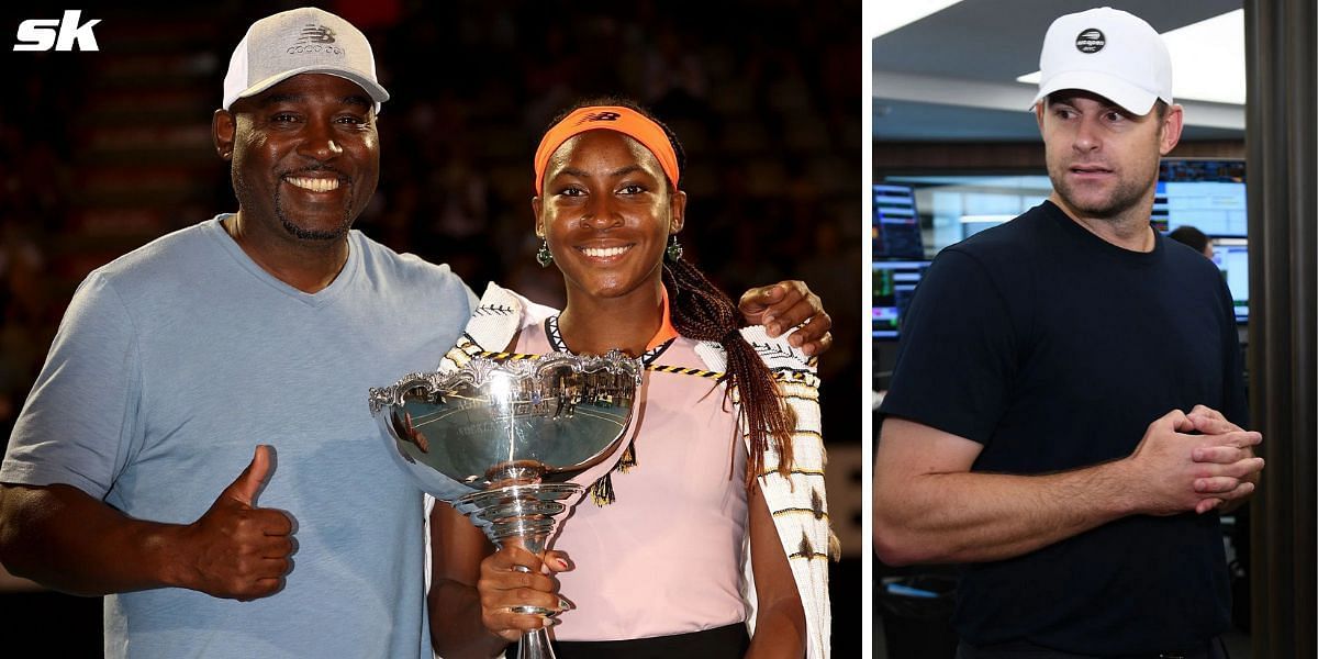 Coco Gauff with her father Corey; Andy Roddick (R)