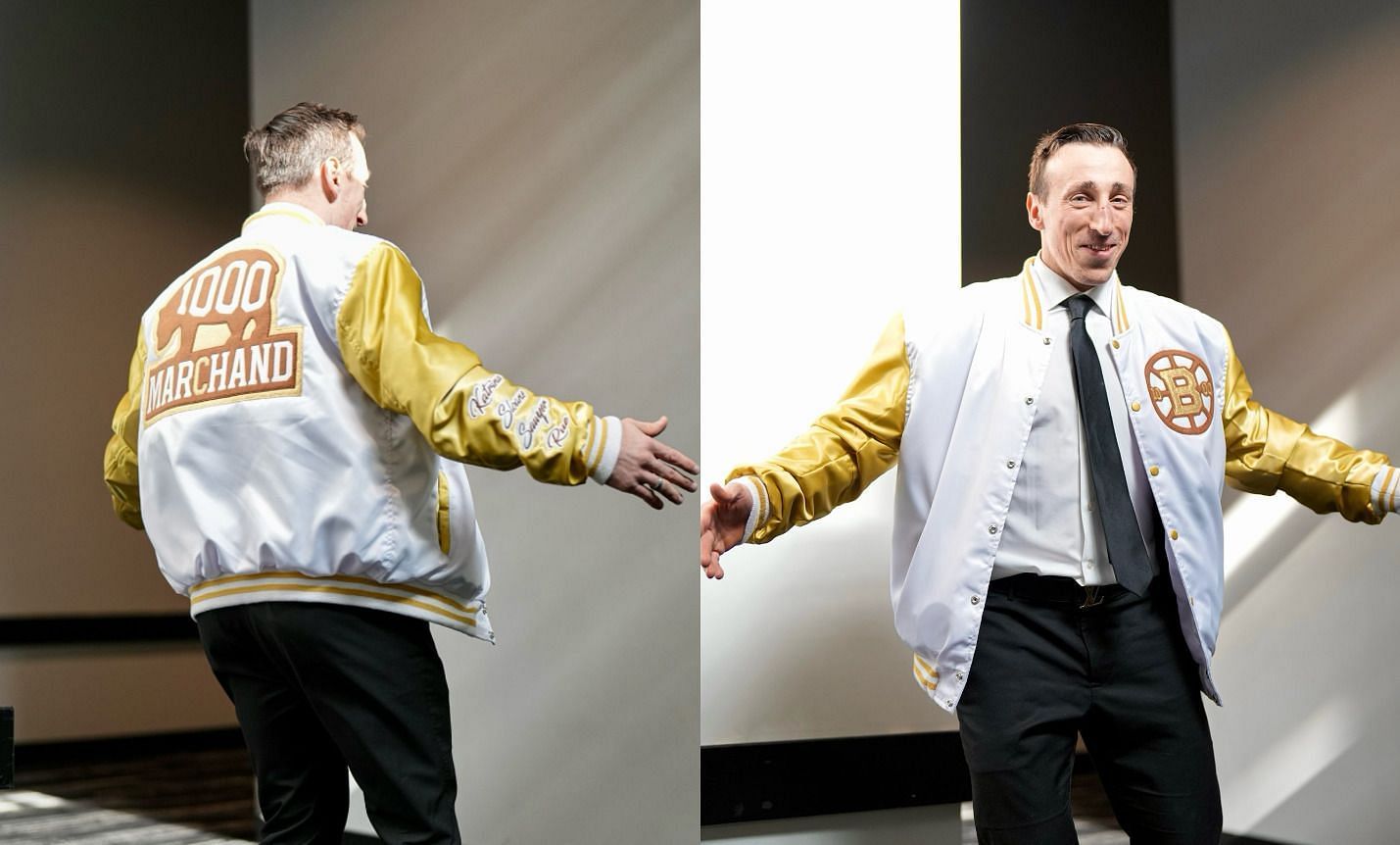 IN PHOTOS: Brad Marchand reveals special gold jacket as Bruins captain gears up to celebrate 1,000th NHL game milestone