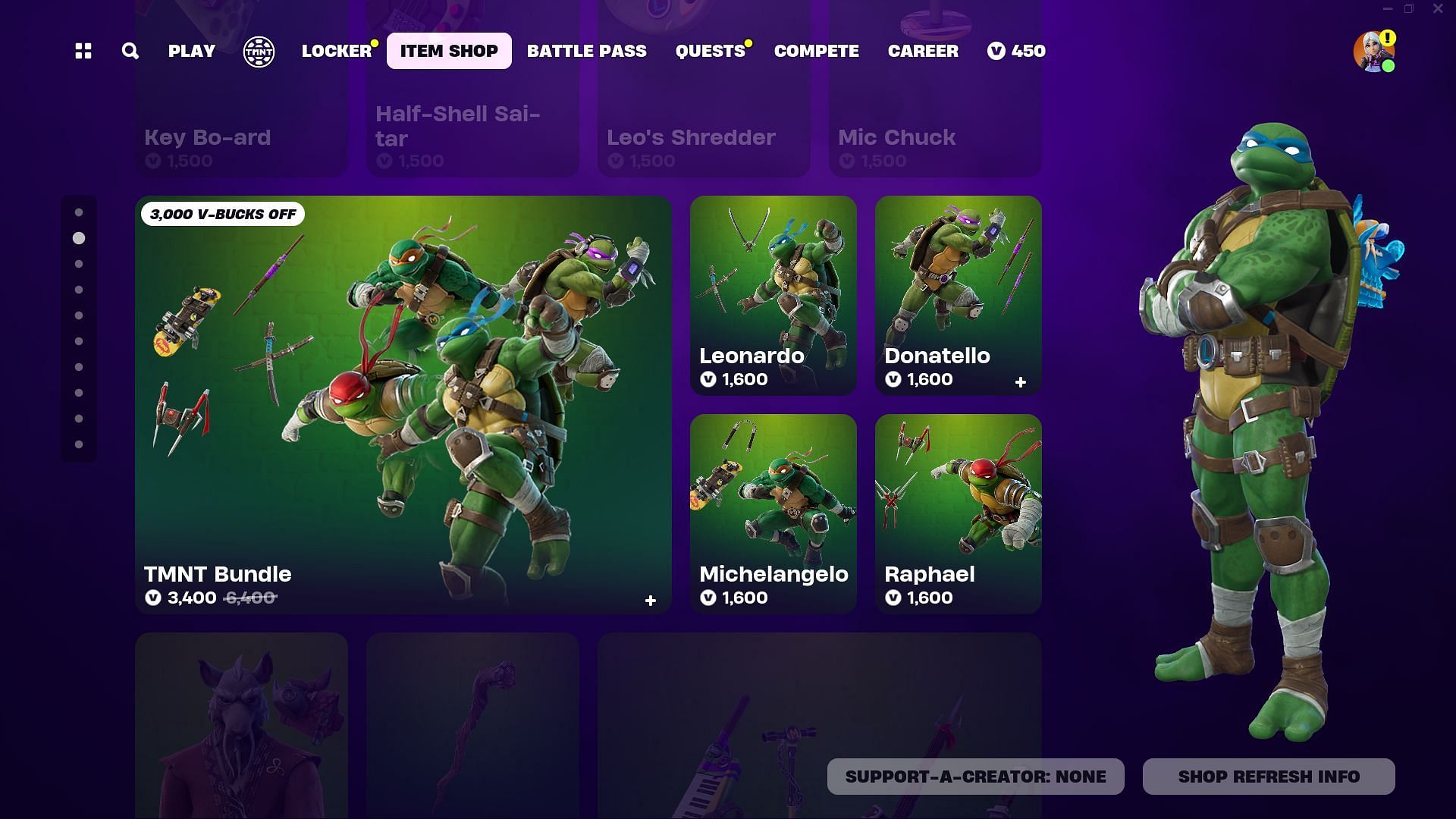 Teenage Mutant Ninja Turtles should stay in the Item Shop until the end of Chapter 5 Season 1 (Image via Epic Games)