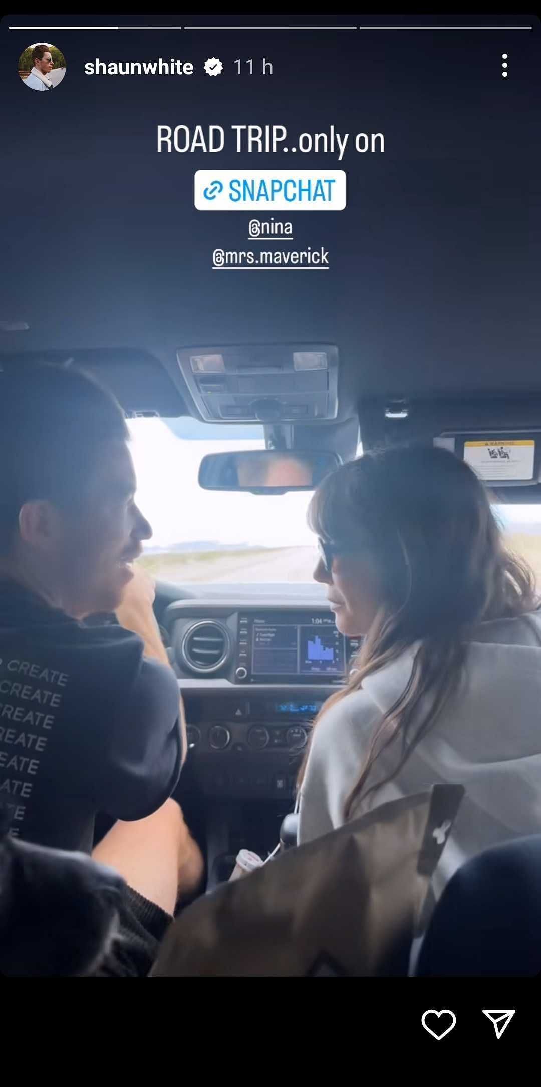 Shaun White and Nina Dobrev on their road trip (@shaunwhite)