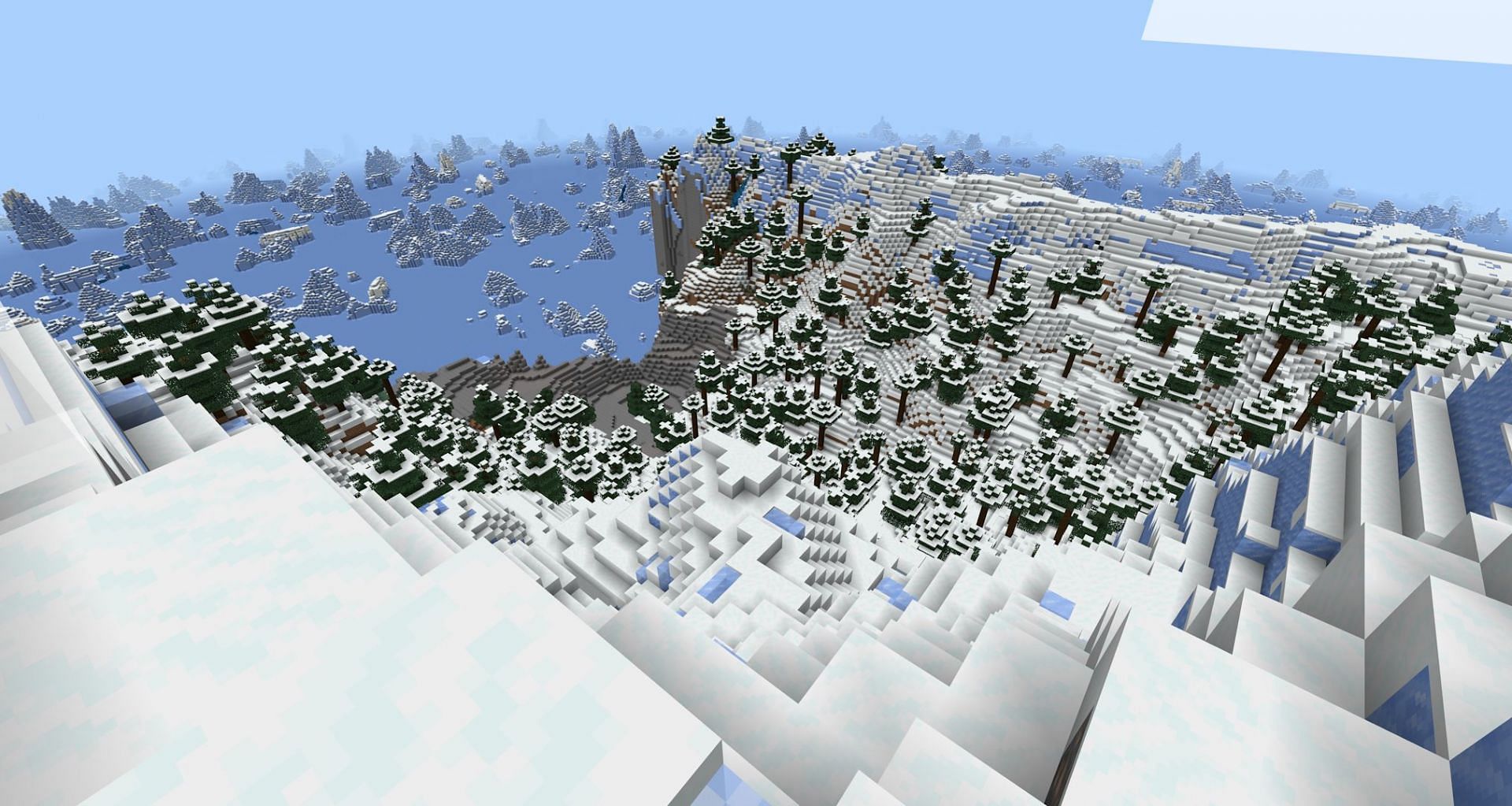 La vue depuis le point d'apparition, sur le terrain gelé (Image via Mojang)