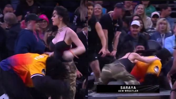 [Watch] Saraya lays out mascot during NBA game with a popular move