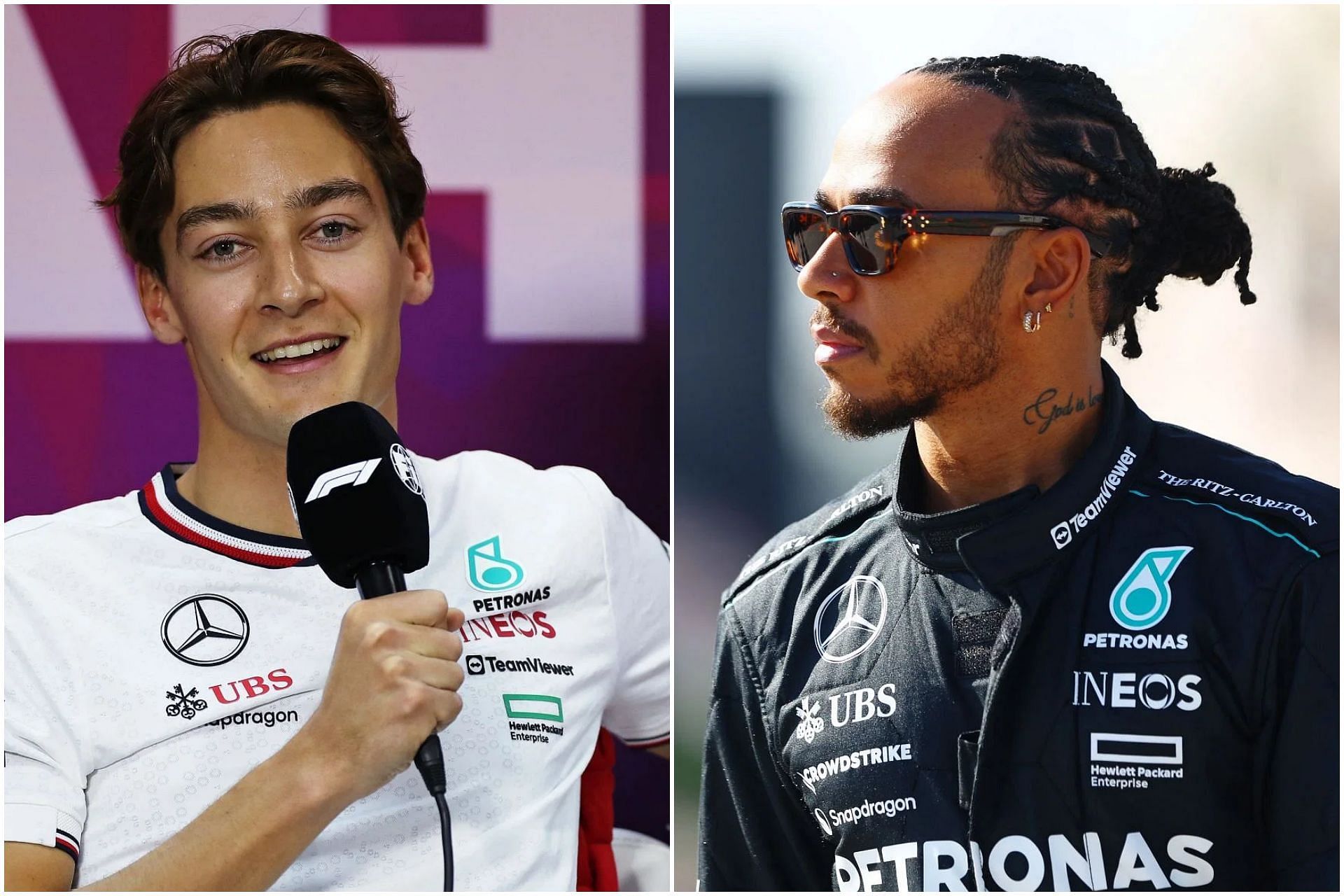 George Russell (L) and Lewis Hamilton (R) (Collage via Sportskeeda)