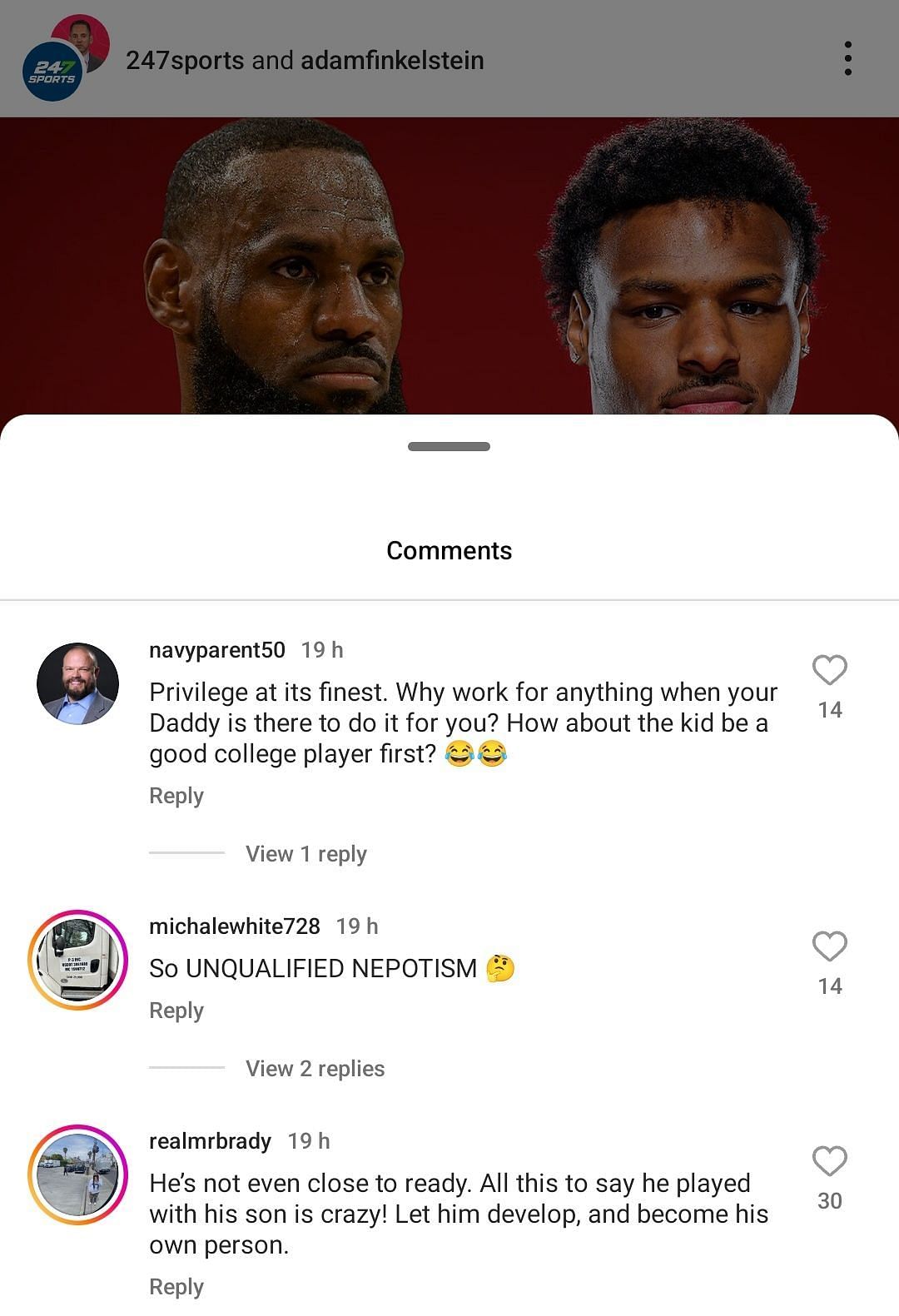 Fans questioning Bronny's projected move to the Lakers on IG