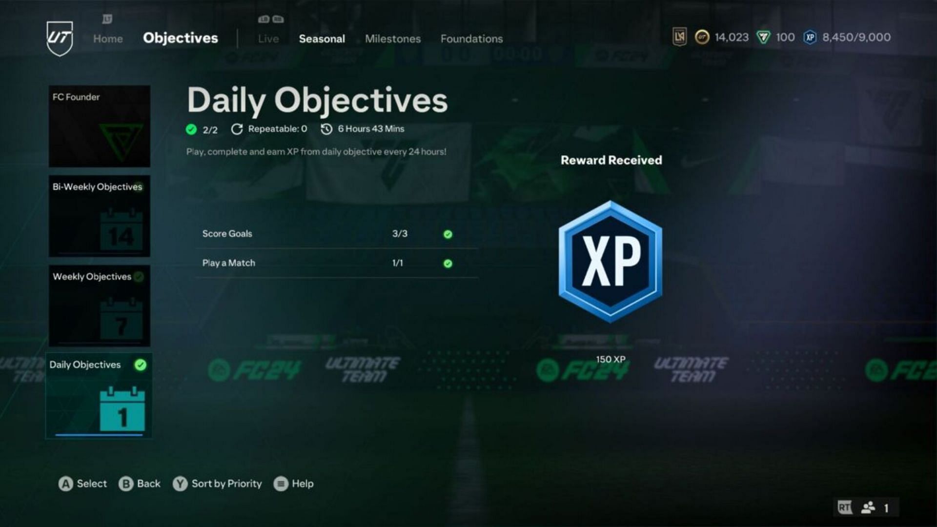 Daily Objectives is the easiest pathway to EA FC 24 season XP (Screengrab via EA Sports)