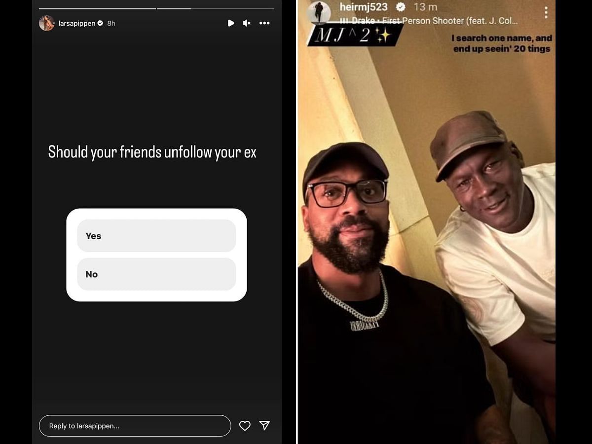 Larsa Pippen and Marcus Jordan&#039;s IG Stories (Image via Instagram/@larsapippen Instagram/@heirmj523)