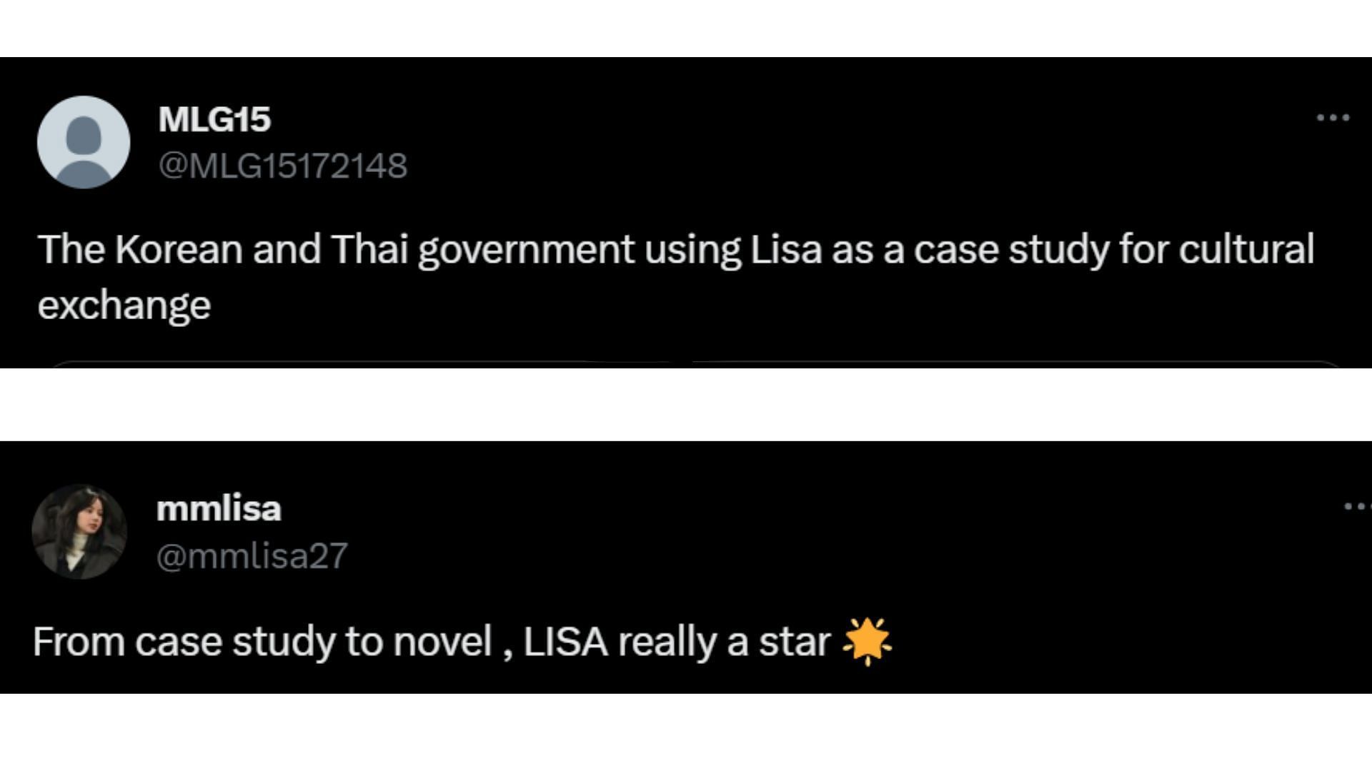 Fans react to Lisa&#039;s inclusion in an academic study section (Images via X/@MLG15172148 and @mmlisa27)