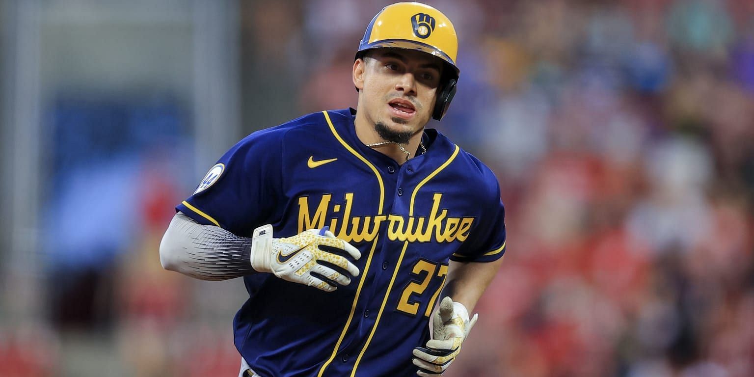SS Willy Adames rounds the bases after hitting a home run for the Milwaukee Brewers