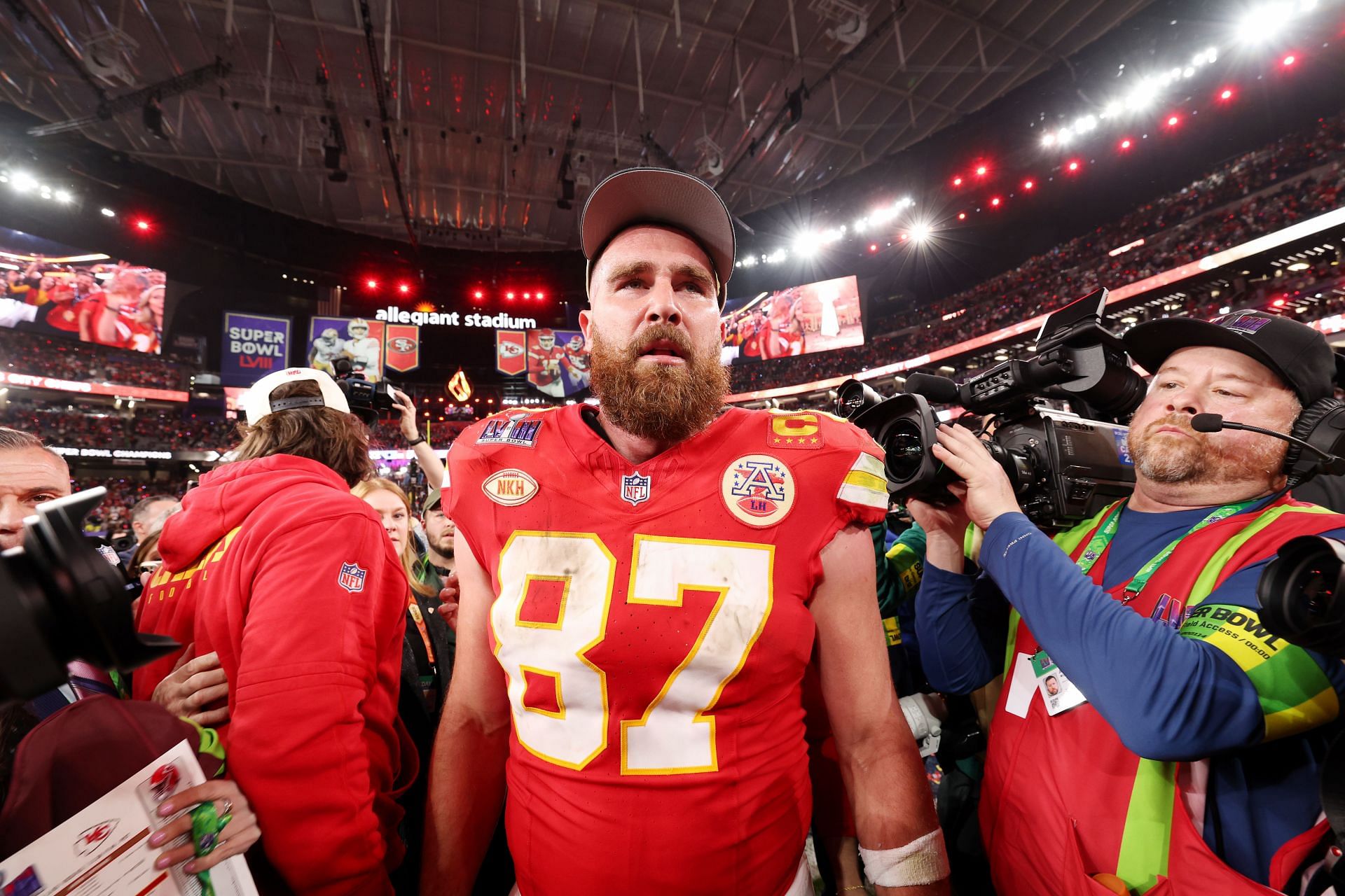 Travis Kelce at Super Bowl LVIII - San Francisco 49ers v Kansas City Chiefs