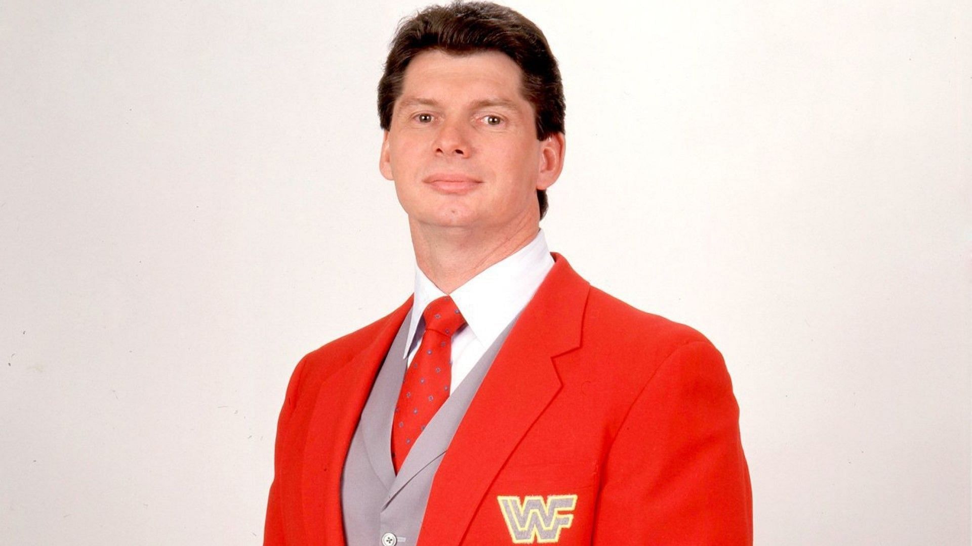 A young Vince McMahon poses at WWE photo shoot