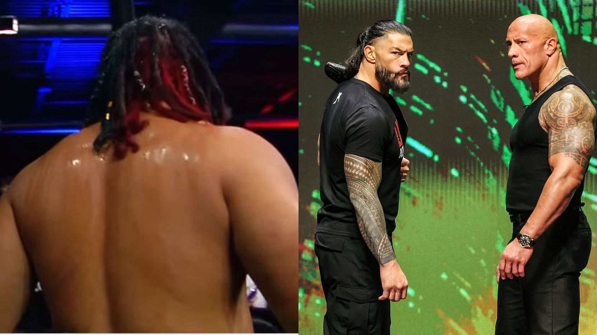 Jacob Fatu (left) and The Rock &amp; Undisputed WWE Universal Champion Roman Reigns (right)