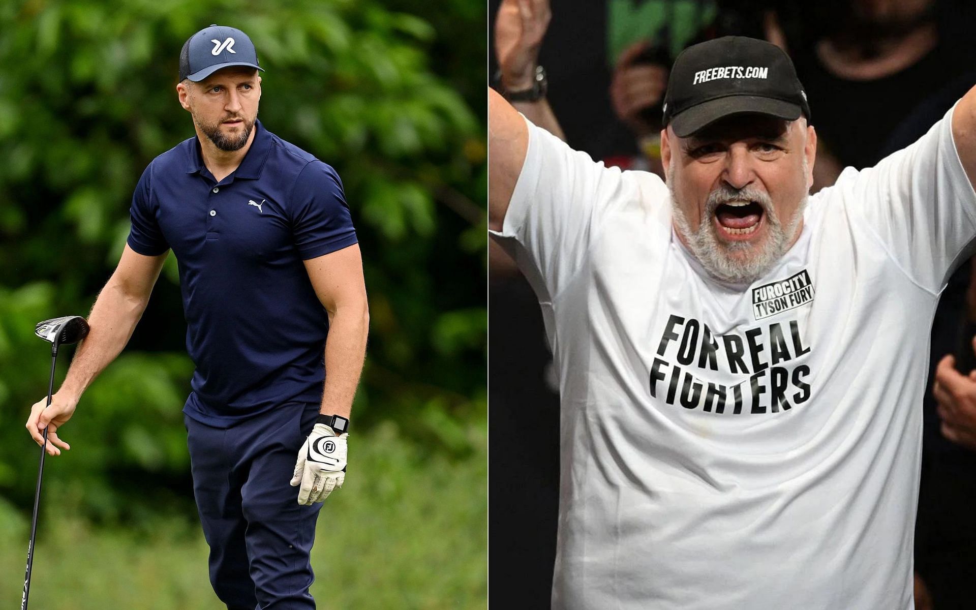 Carl Froch (left) responds to John Fury (right)