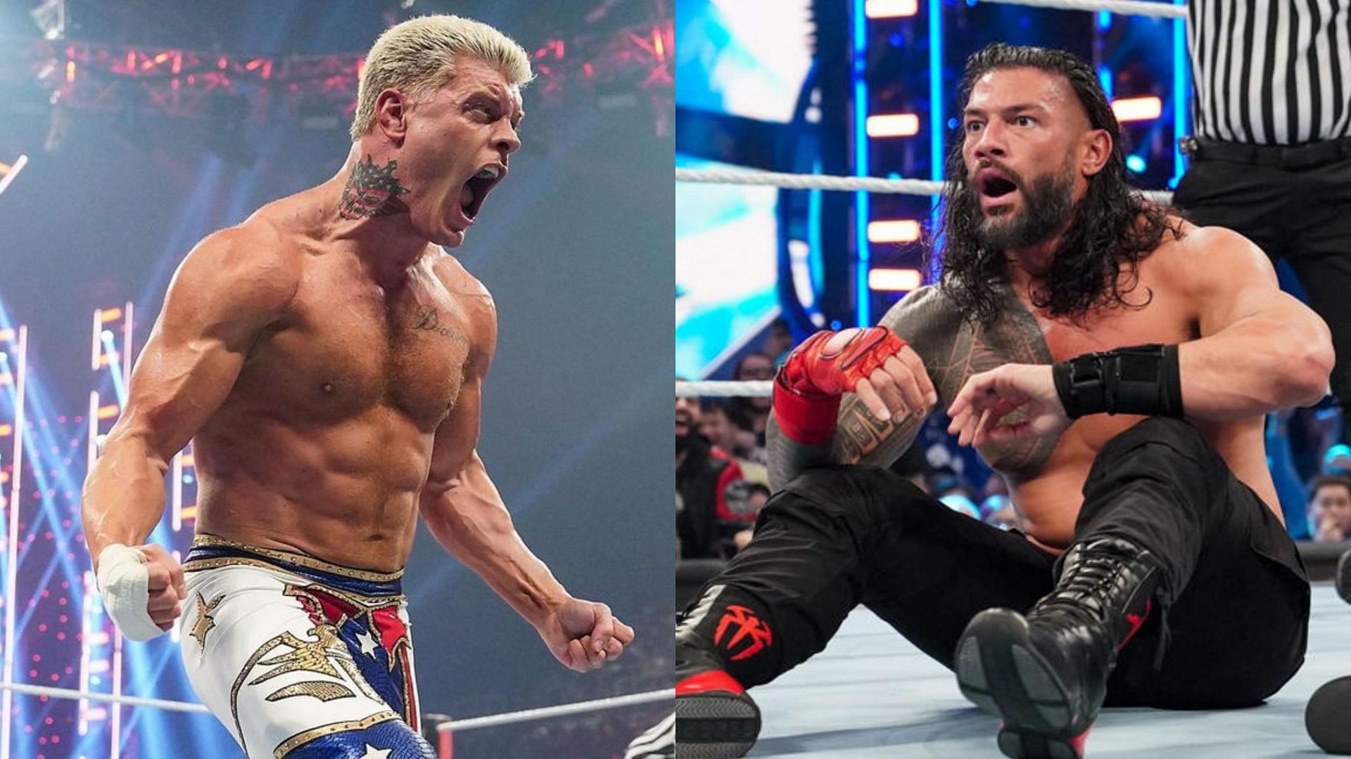 Cody Rhodes (left) and Undisputed WWE Universal Champion Roman Reigns (right)