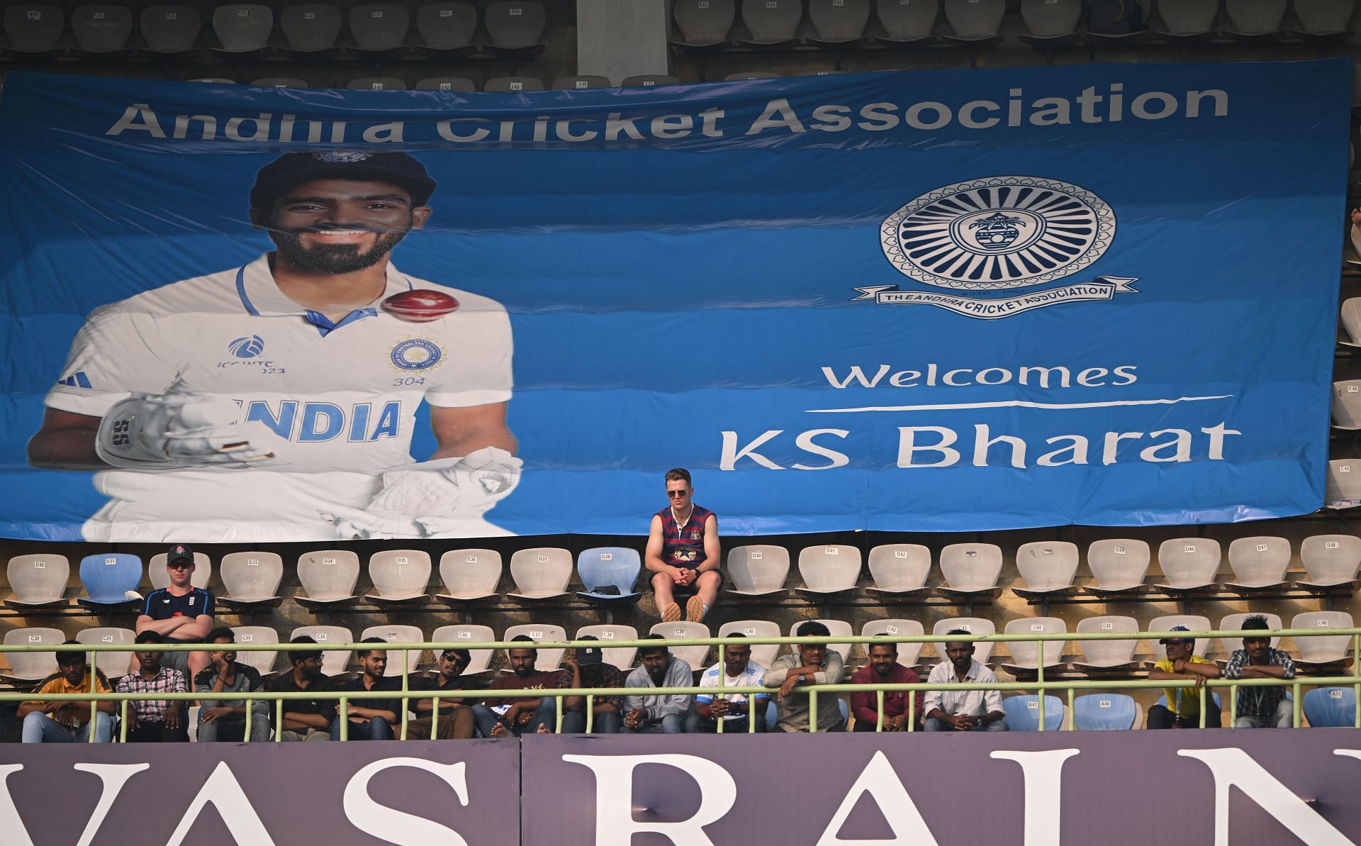 A KS Bharat banner seen in the crowd: India v England - 2nd Test Match: Day Two