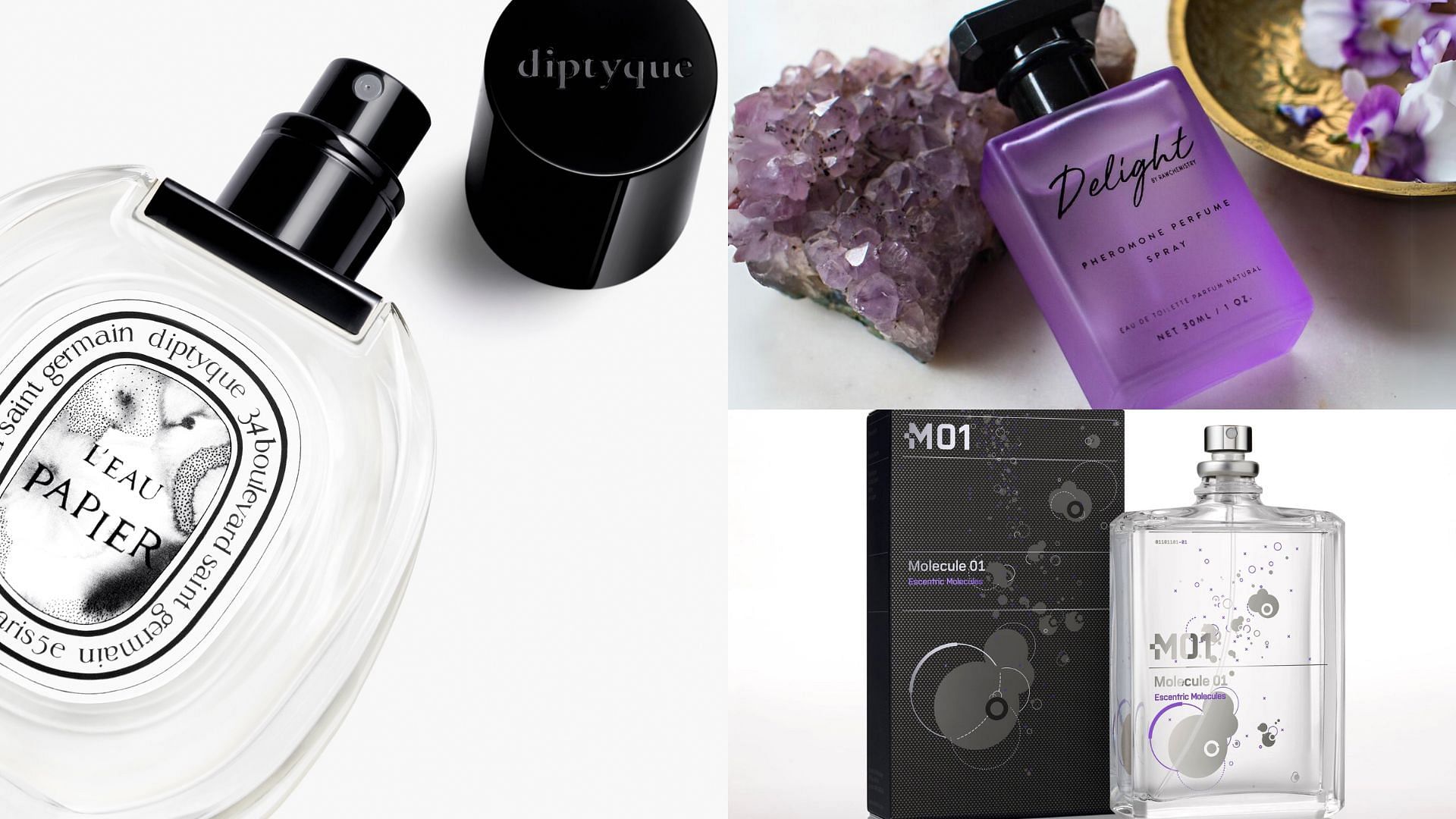 Best pheromone colognes (Image via Escentric, Diptyque, Raw Chemistry)