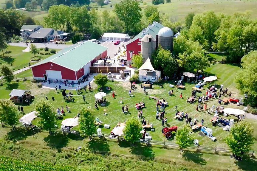 An aerial view of a farm and barn during a Top Chef Season 21 challenge (Image via Bravo TV)