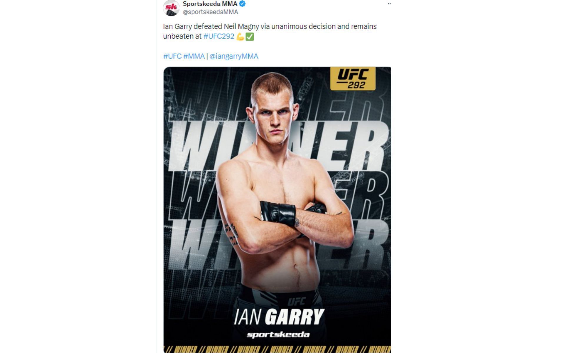 Tweet regarding Garry vs. Magny [Image courtesy: @sportskeedaMMA - X]