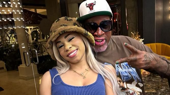 Dennis Rodman's girlfriend Yella Yella stuns in $118,750 Rolex and luxe Louis Vuitton accessories at Chris Chelios' jersey retirement