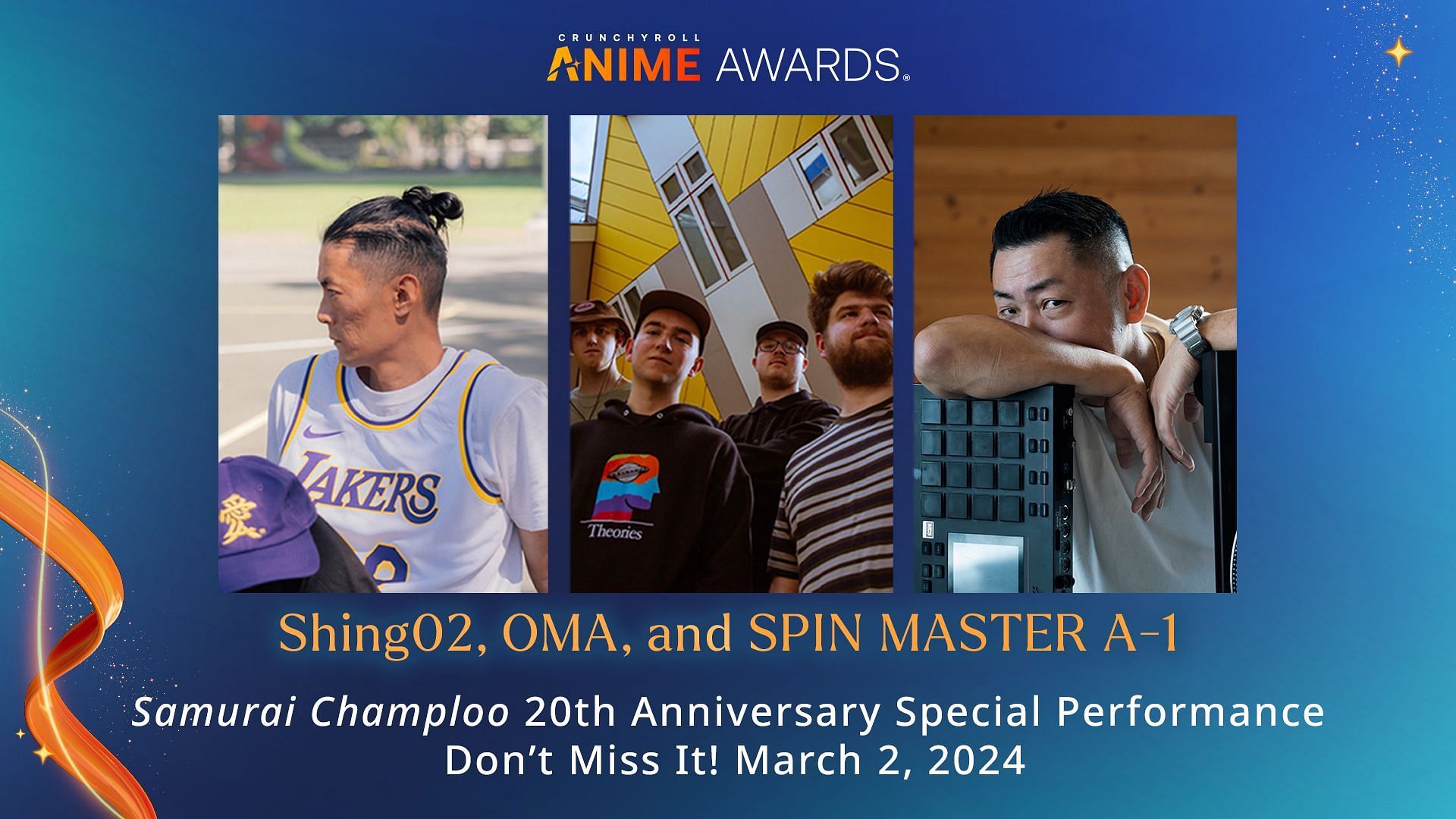 Shing02, OMA, and SPIN MASTER A-1 will perform at Crunchyroll Anime Awards (Image via Crunchyroll)