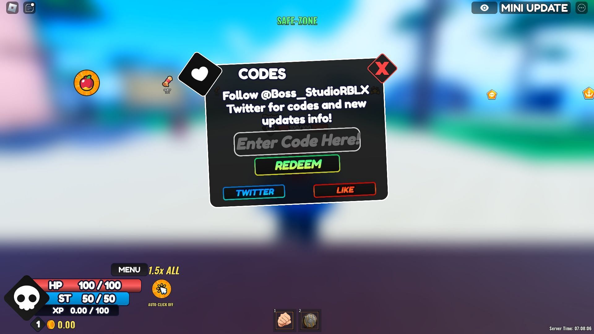 Code box in One Fruit Simulator (Image via Roblox)