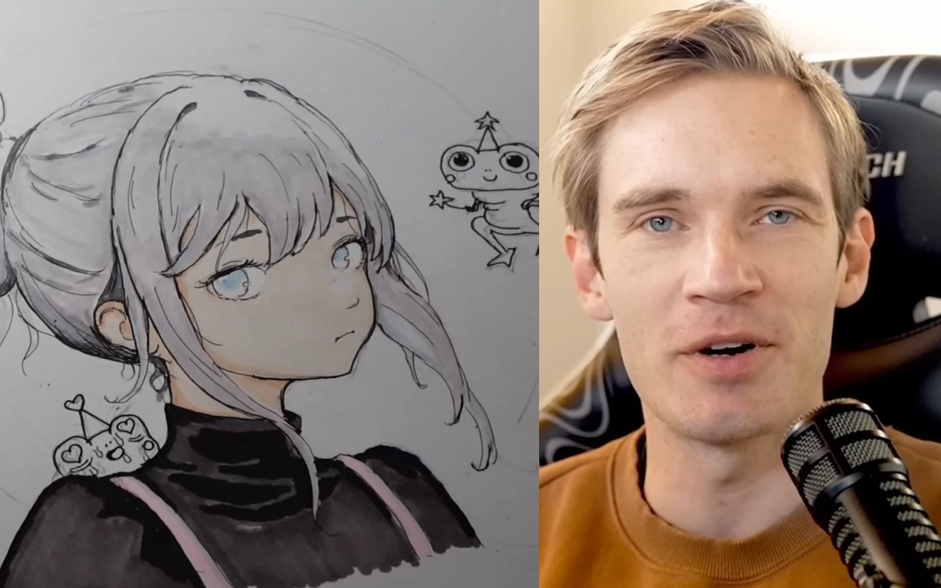 PewDiePie reveals his drawing skills over a span of 100 days (Image via @ChiseHatoriChad/X and PewDiePie/YouTube)