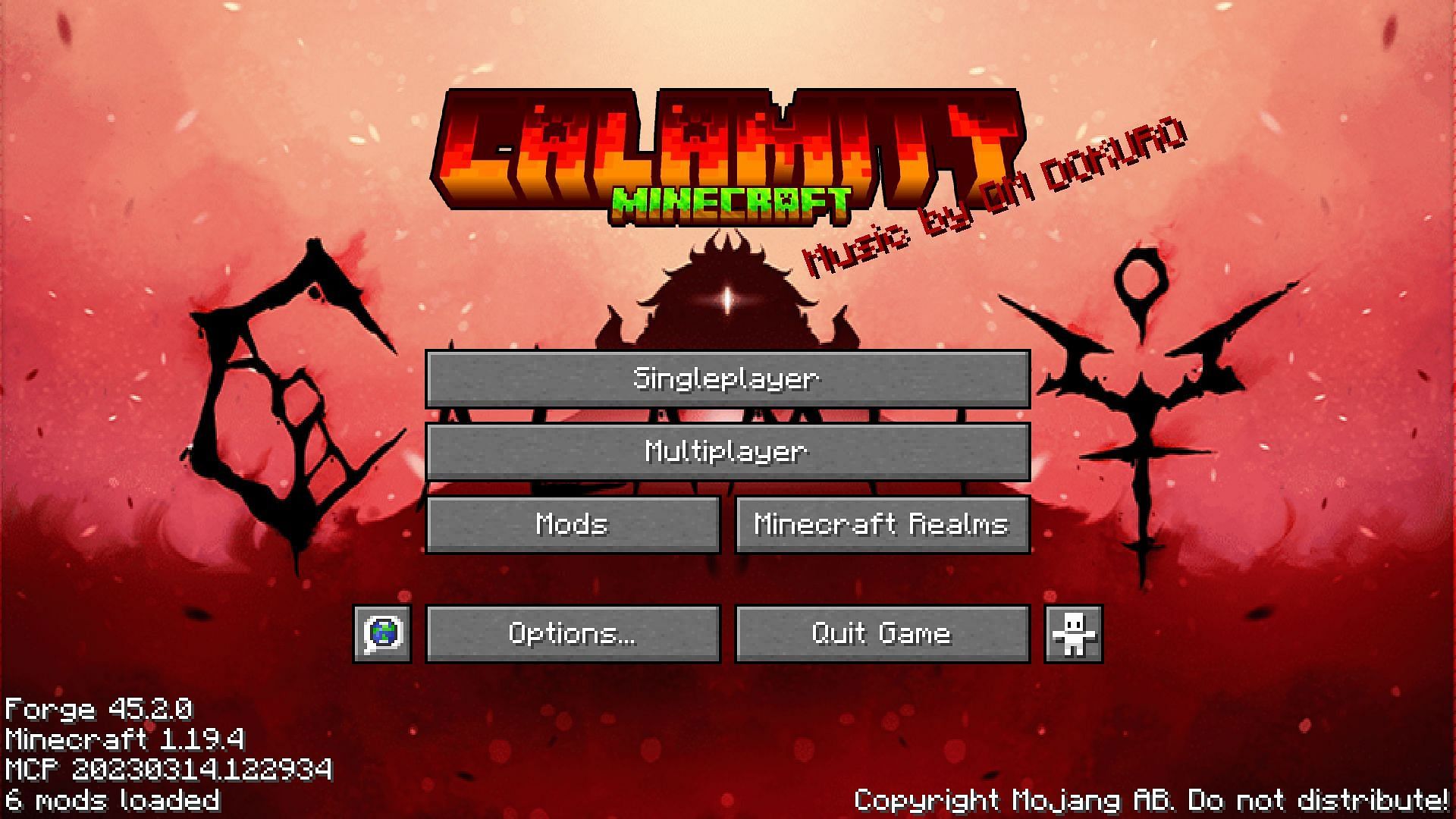 The mod&#039;s new title screen (Image via Minecraft Calamity)