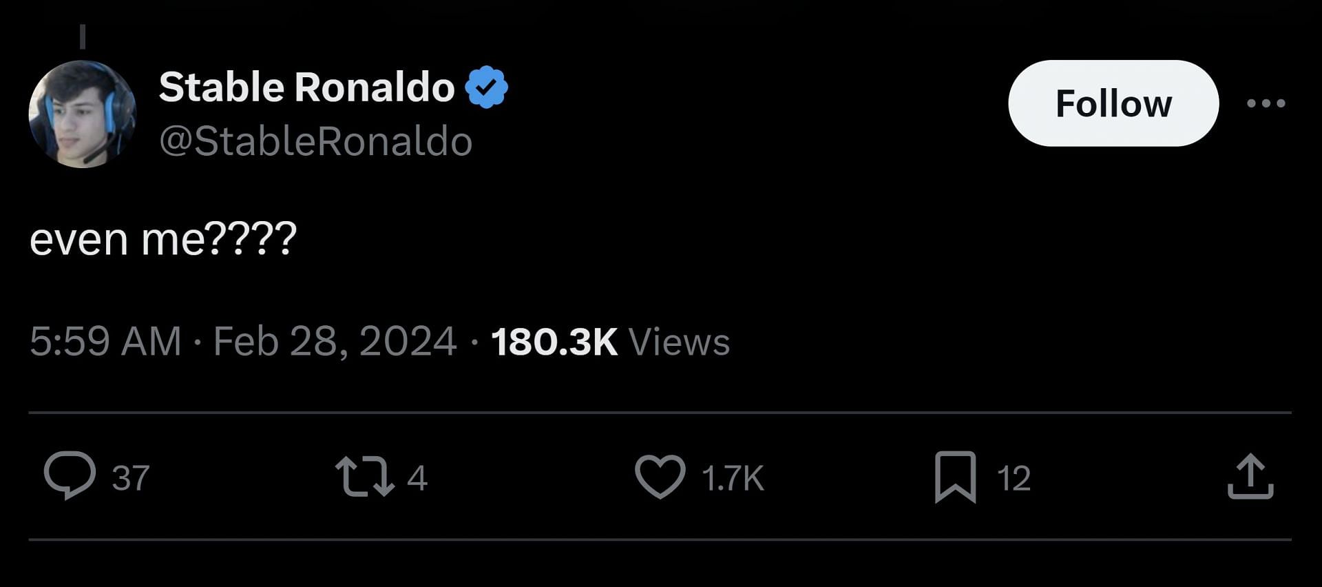 Stable Ronaldo&#039;s response to FaZe Banks&#039; tweet. (Image via X)