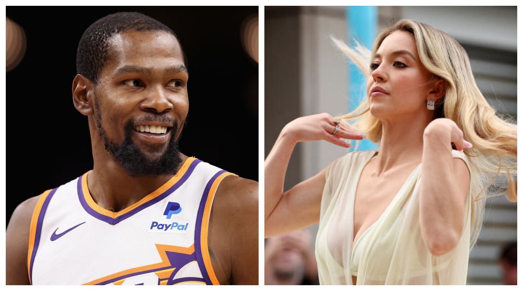 Kevin Durant and Sydney Sweeney. (Image via NBA.com, Anyone But You)
