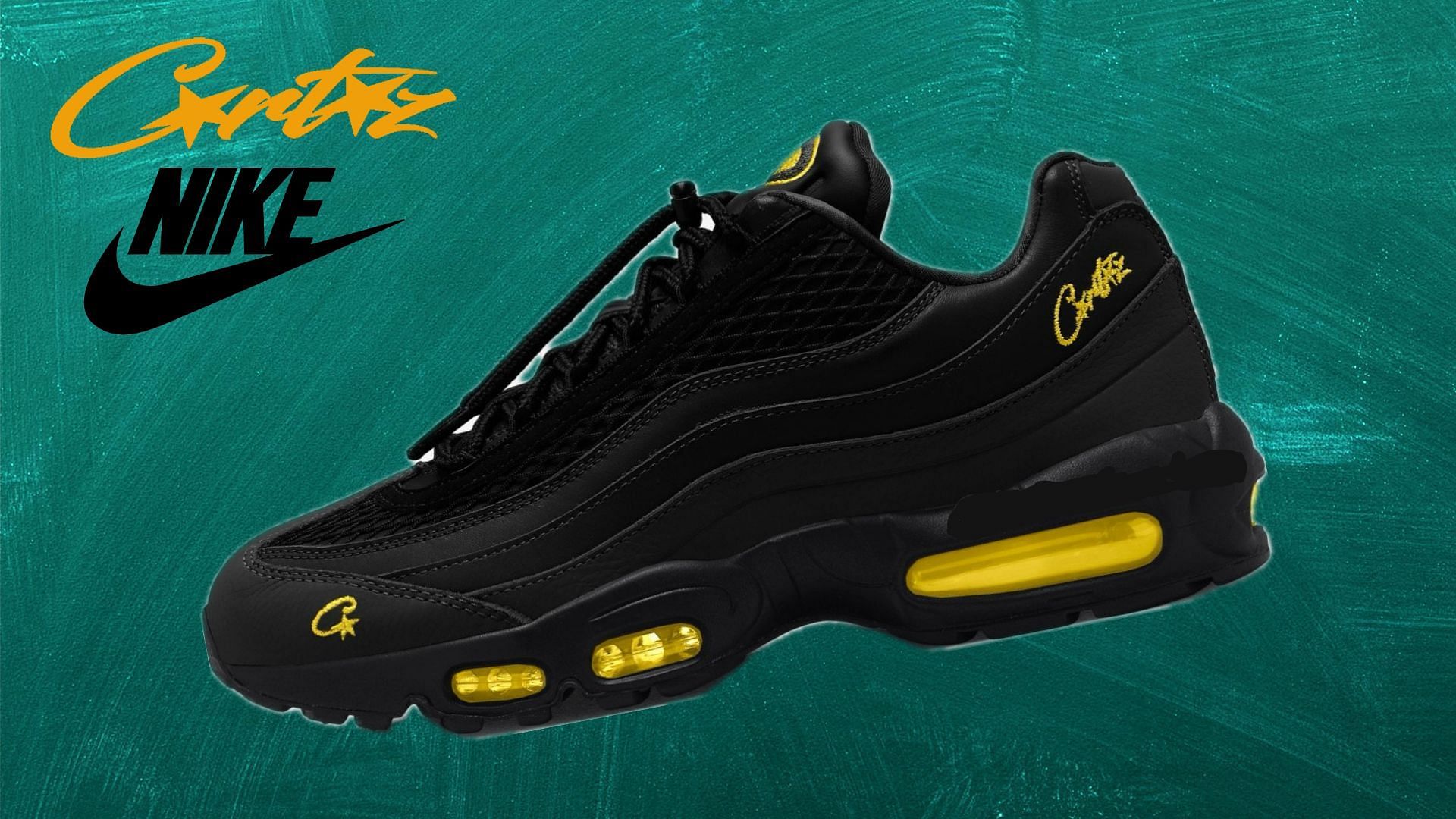 Corteiz x Nike Air Max 95 Tour Yellow sneakers (Image via Twitter/@brandon1an)