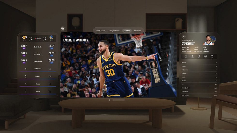 NBA app on the Vision Pro - best Apple Vision Pro app for basketball enthusiasts (Image via Apple)