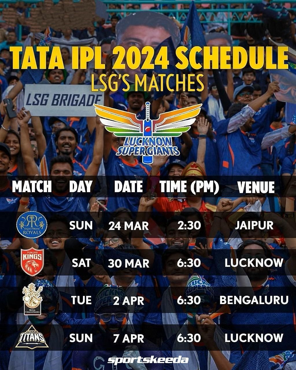 LSG Match Schedule 2024 LSG Next Match & Match Schedule