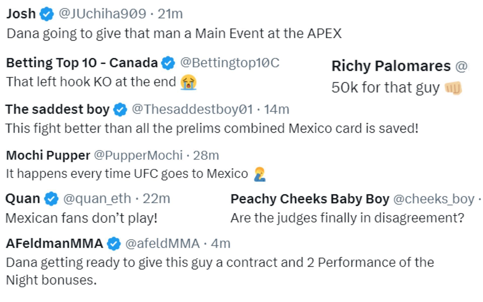 MMA fans react to a brawl at UFC Mexico [Credits: @MikeThomas1991 on &#039;X&#039;]