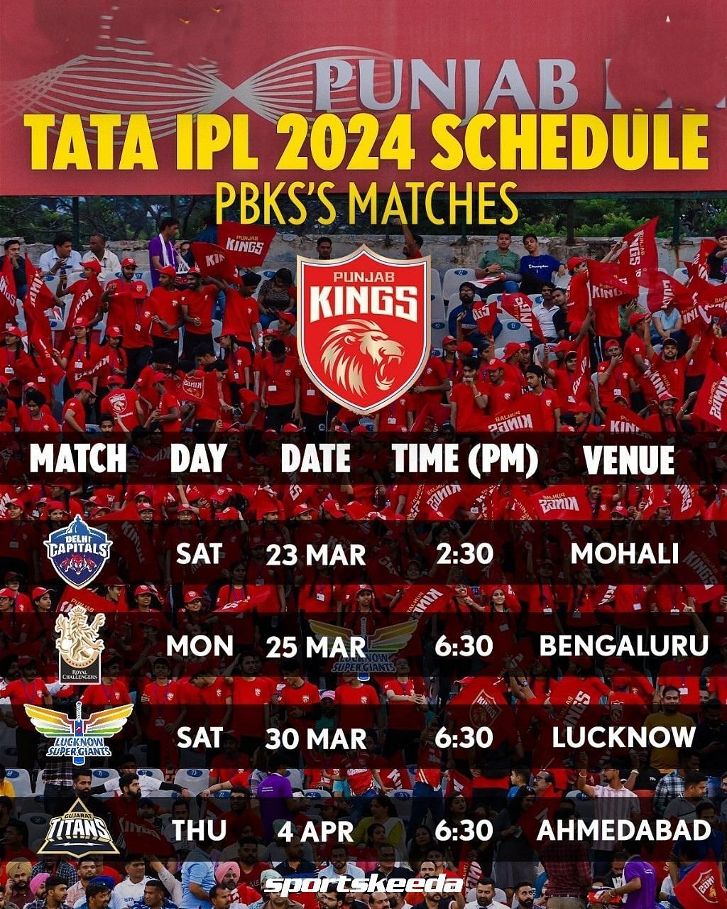 PBKS Match Schedule 2024 - PBKS Next Match & Upcoming Match Schedule