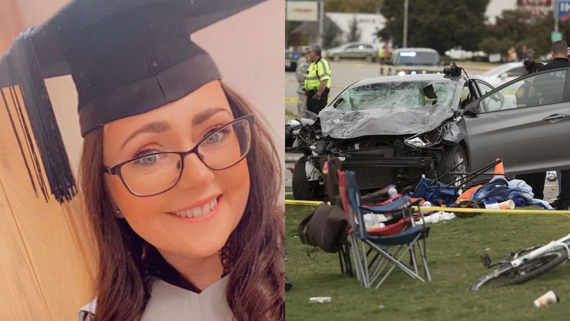 A representative image (R) of the car crash of Melissa Delaney (L), who died at 41 (Image via Getty and X/@PSOSDandG)