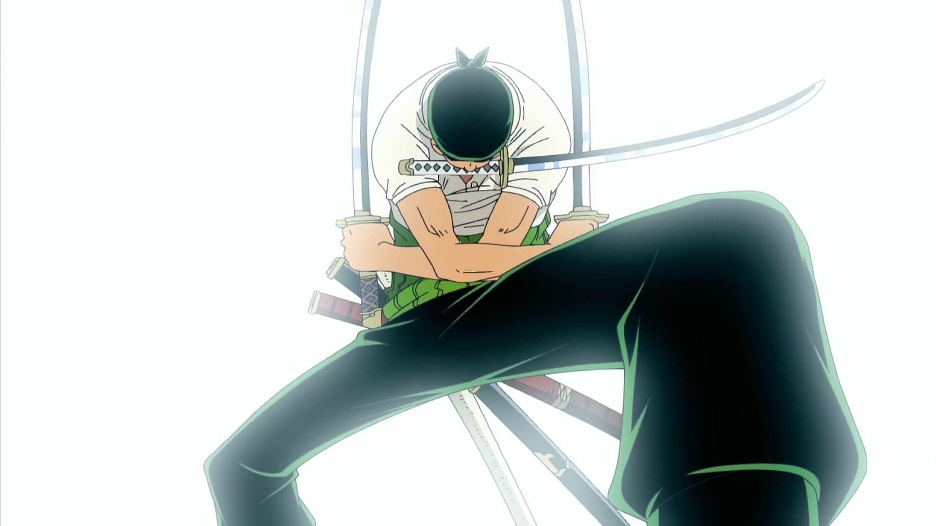 The bandana and three swords are Zoro&#039;s distinctive traits in One Piece (Image via Toei Animation)