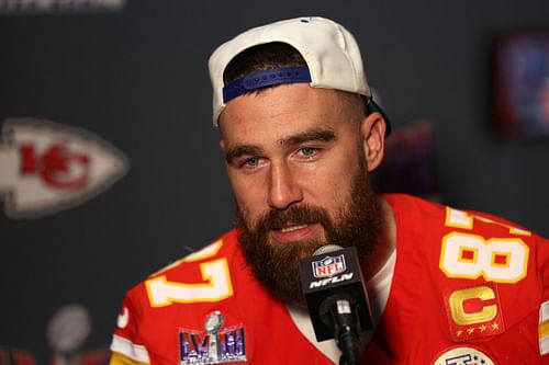 Travis Kelce at Super Bowl LVIII - Kansas City Chiefs Media Availability