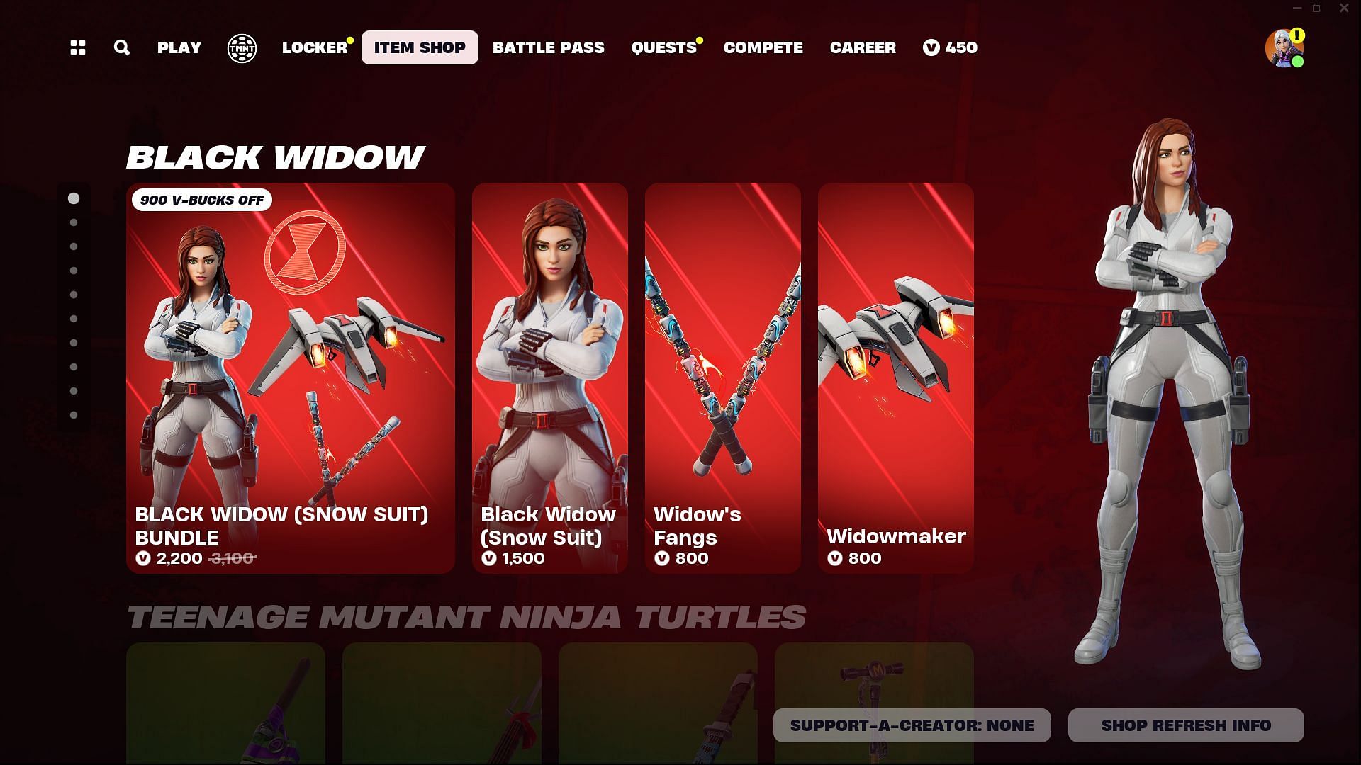 Black Widow (Snow Suit) is in the Item Shop (Image via Epic Games)