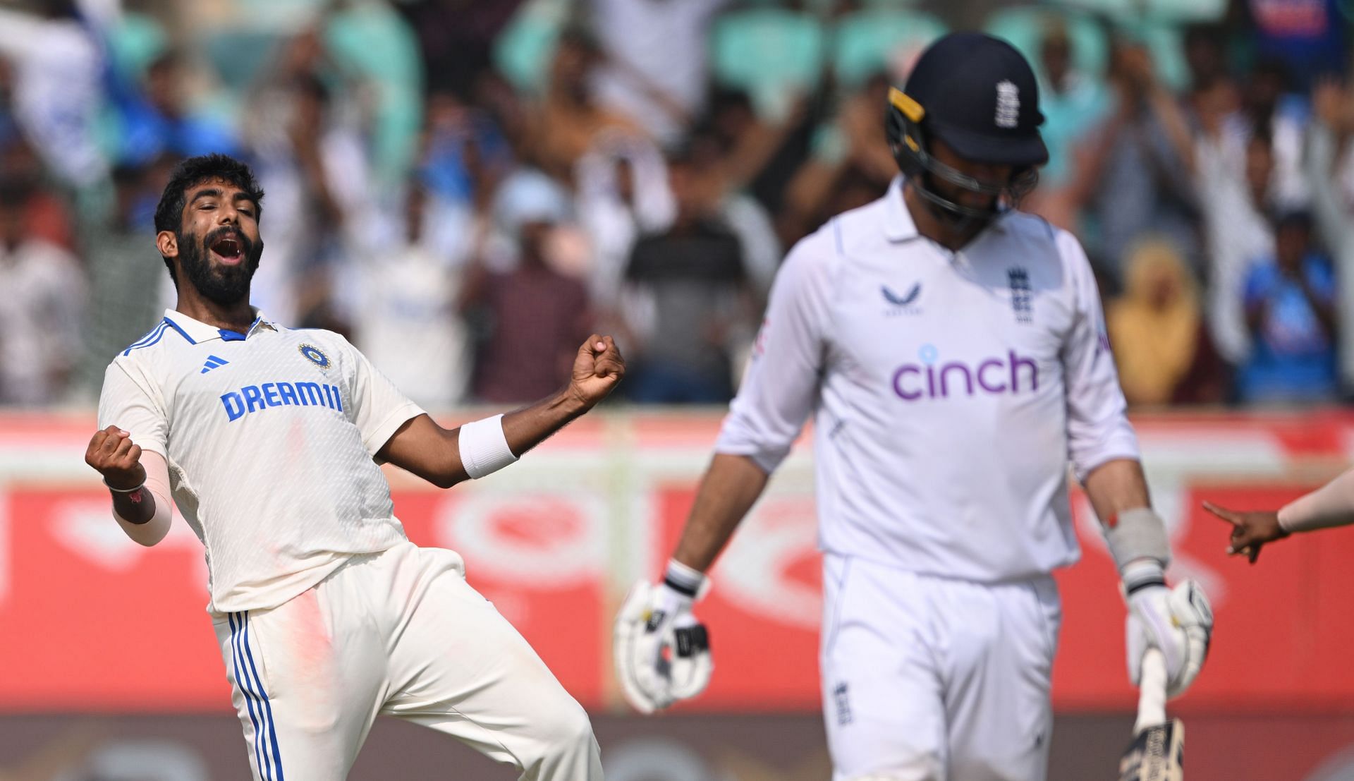 Jasprit Bumrah celebrates: India  v England - 2nd Test Match: Day Four
