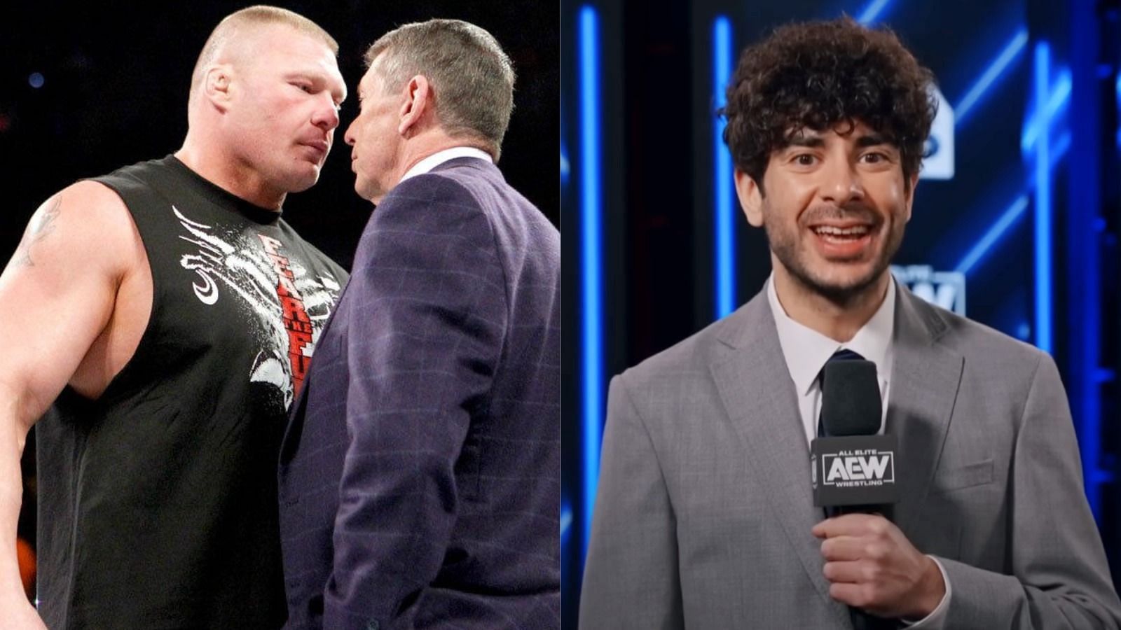 Will Brock Lesnar to WWE or join AEW? [Image courtesy: WWE website (left) and AEW YouTube (right)