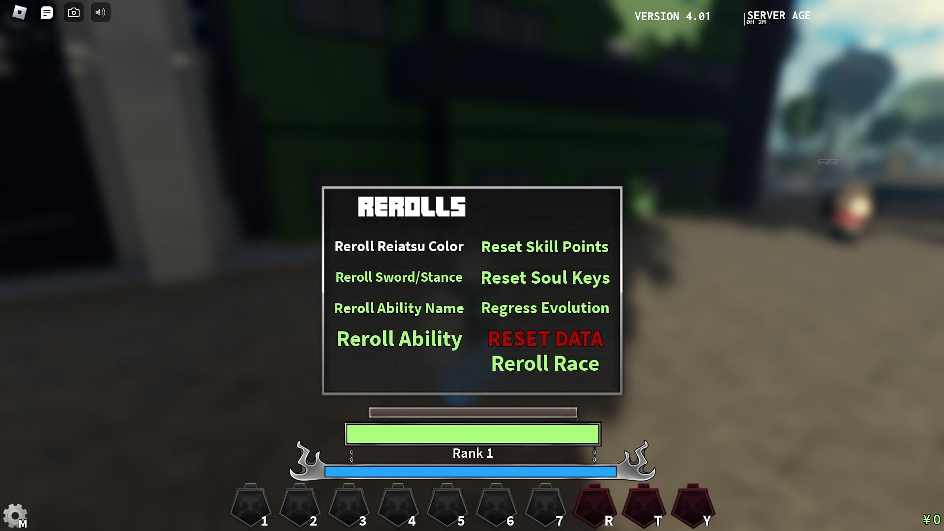 Soul War Reroll menu (Image via Roblox)