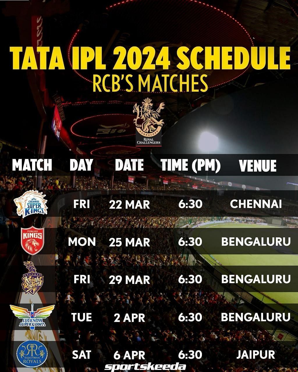 RCB Match Schedule 2024 RCB Next Match & Match Schedule