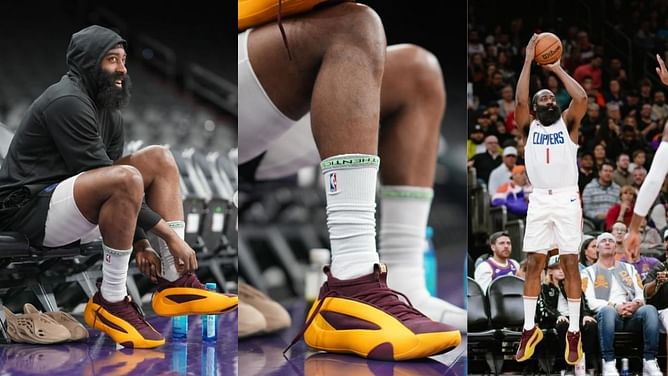 James Harden comically points out his Vol 8s getting shelved by Clippers signature shoe stars: "Everybody that could"