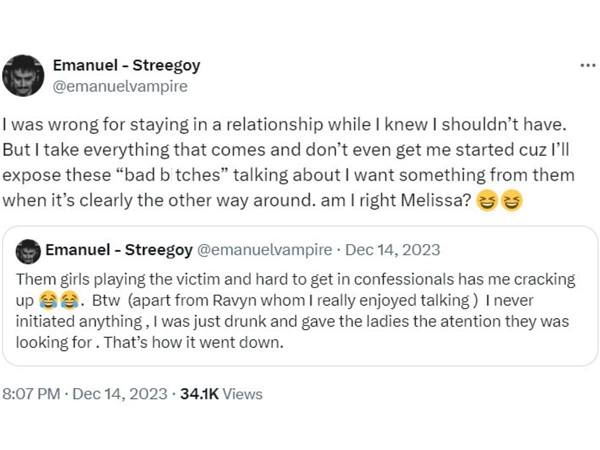 Emanuel Neagu responds to cheating rumors on X (Image via X/@emanuelvampire)