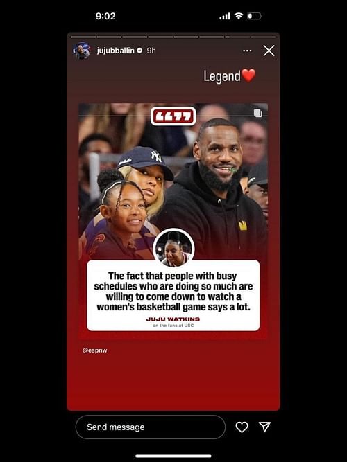 LeBron James with his family at a women's basketball match