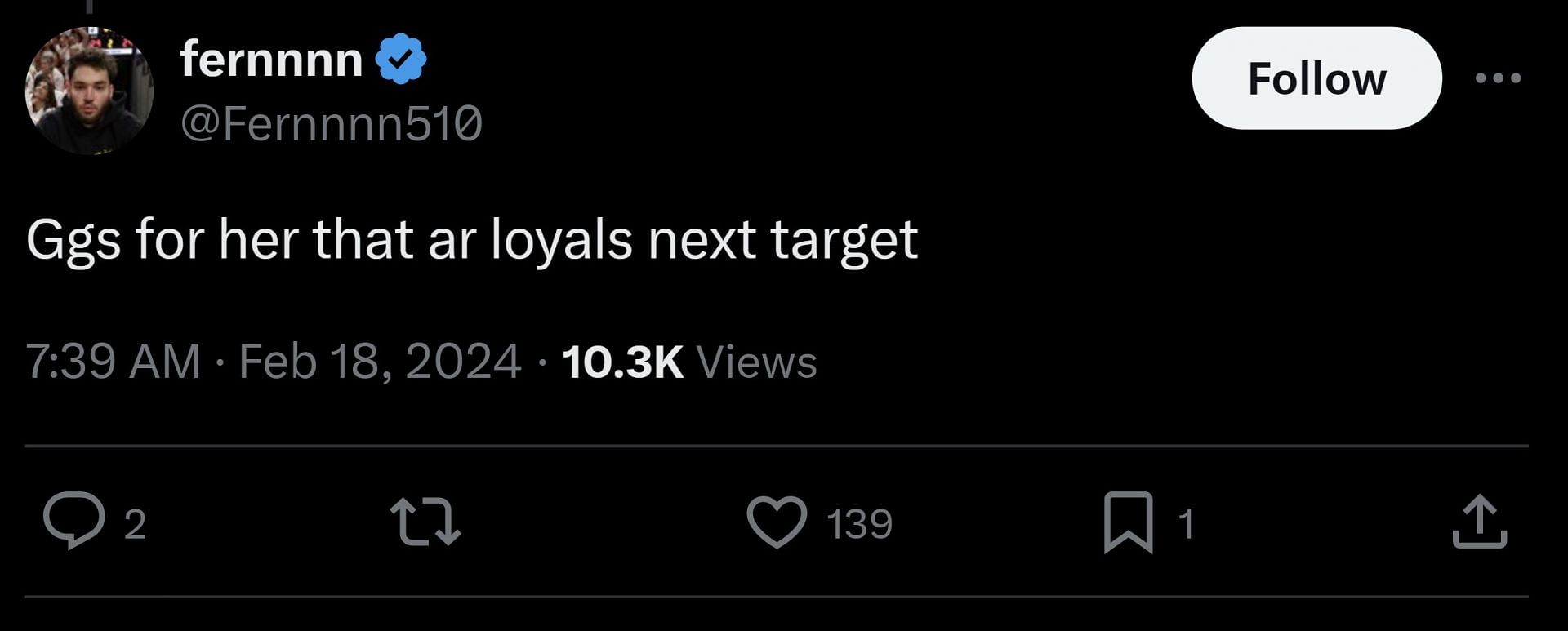 X user @Fernnnn510 commented that Blaire would become AR Loyals&#039; &quot;next target&quot; (Image via @fearedbuck/X)