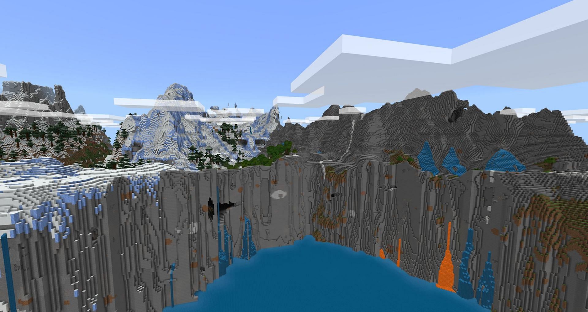 The spawn cliffs and mountains of this wonderful seed (Image via Mojang)